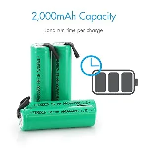 Tenergy AA 1.2V NiMH 2000mAh Flat Top Rechargeable AA Batteries with Tabs 10 Pack - 2000mAh capacity