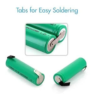 Tenergy AA 1.2V NiMH 2000mAh Flat Top Rechargeable AA Batteries with Tabs 10 Pack - tabs for easy soldering
