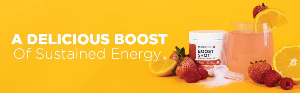 TransformHQ Everyday Boost Shot 28 Servings (Blue Raspberry) - Non-GMO Gluten-Free Powder Blue Raspberry 28 Servings (Pack of 1) - Boost Energy Header
