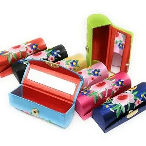 THY COLLECTIBLES Random Assorted Colors Lipstick Case 8pcs Set Lip stick Holder w/Mirror Satin Silky Fabric With Floral Prints Holds 1pc Standard Lipstick Super Value - Random Assorted Colors Lipstick Case