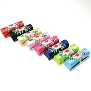 THY COLLECTIBLES Random Assorted Colors Lipstick Case 8pcs Set Lip stick Holder w/Mirror Satin Silky Fabric With Floral Prints Holds 1pc Standard Lipstick Super Value - Satin lipstick case