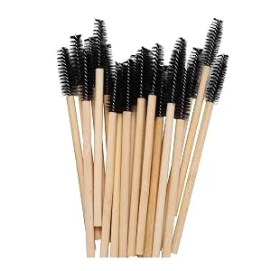 100pcs Bamboo Handle Eyelash Brush Disposable Comb Mascara Wands Eye Lashes Extension Applicator Eyebrow Brush (Black Color) - High quality bamboo mascara brush