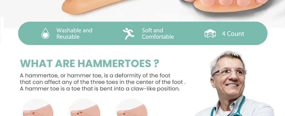 Welnove Hammertoe Corrector Gel Toe Straighteners - 4 Pcs Toe Support Pads Cushion - Realign Bent Crooked Curled Claw Hammer Toes - hammer toe