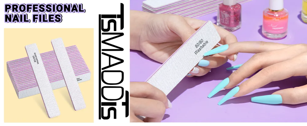 TsMADDTs Nail File 20PCS 80/80 Grit Nail Files Double Sided Emery Boards for Natural Acrylic Gel Nails Professional Rectangular Nail File Manicure Tools Reusable&Washable - nail file
