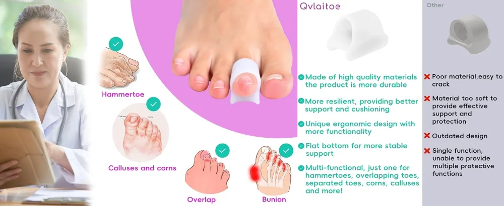 Toe Straightener 6 Pack Gel Toe Splints Hammer Toe Corrector for Women and Men Hammer Toe Cushion Toe Protectors (Large Size White) - hammer toe straightener