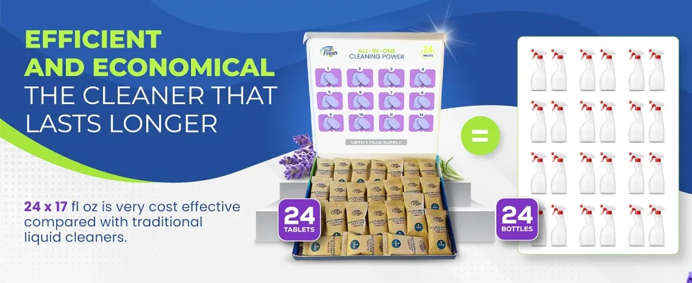 True Fresh Multi Surface All Purpose Cleaning Tablets 24-Pack - Lavender Scented Non-Toxic Rapid Dissolving Formula - Effortless High-Efficiency Cleaning - Cleans Every Corner of Your Home & Office - all purpose cleaner tablets unscented,all purpose cleaning tablets, natural all purpose cleaner,