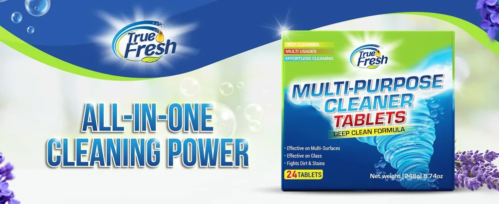 True Fresh Multi Surface All Purpose Cleaning Tablets 24-Pack - Lavender Scented Non-Toxic Rapid Dissolving Formula - Effortless High-Efficiency Cleaning - Cleans Every Corner of Your Home & Office - all purpose cleaning tablets, cleaning tablets all purpose, all purpose cleaner tablets,