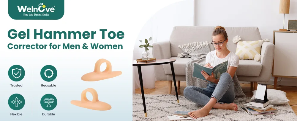 Welnove Hammer Toe Corrector and Straightener - 8 Pcs Toe Support Pads Cushion - Realign Bent Crooked Curled Claw Hammer Toes - One Loop Design - hammer toe