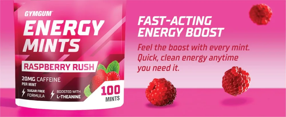 Energy Caffeine Mints | Caffeine + L-theanine + B Vitamins | Caffeinated Mints with 60mg Caffeine Per Serving | Delicious Sugar Free Energy Mints | (Raspberry Rush 100 Count) Raspberry Rush 100 Count (Pack of 1) - hims hard mints for men caffeine gums energy and focus bites focus and energy snortable caffeine