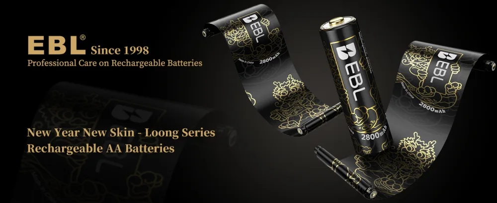 EBL Rechargeable AA Batteries 2800mAh 8 Counts Ni-MH AA Rechargeable Battery (Golden Top New Year-Loong Series) - rechargeable aa batteries
