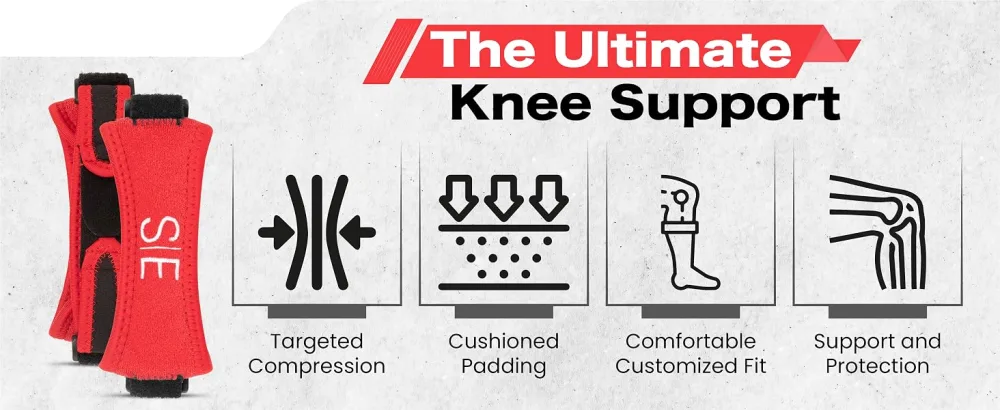 Special Essentials Patellar Tendon Knee Support Strap - Adjustable Brace With Compression Pad for Pain Relief Stability & Comfort - Suitable for all Sports & Workouts (2 Pack) (Red) - Patellar Band Red