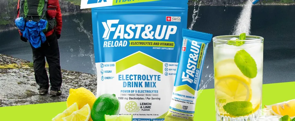 FAST&UP Reload Lemon & Lime - Refreshing Electrolyte Drink Mix | Hydration Powder Packets | 1500 mg Electrolytes + Vitamins C & B12 | Easy to Open Single Serving Pack | 15 Servings - Electrolyte