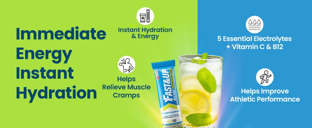 FAST&UP Reload Lemon & Lime - Refreshing Electrolyte Drink Mix | Hydration Powder Packets | 1500 mg Electrolytes + Vitamins C & B12 | Easy to Open Single Serving Pack | 15 Servings - energy