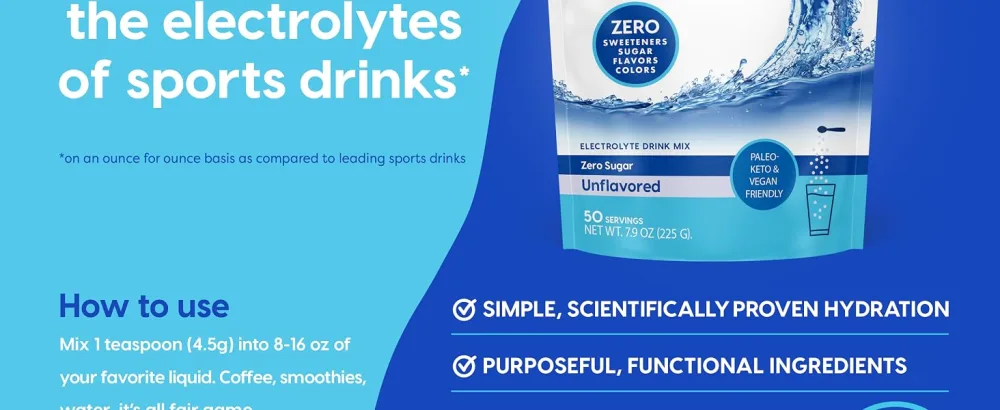 HYDRANT Bulk Unflavored Electrolytes Fast Acting Hydration with Zero Sugar Extremely Subtle Taste Electrolyte Drink Mix (50 Servings Unflavored) - product information 2