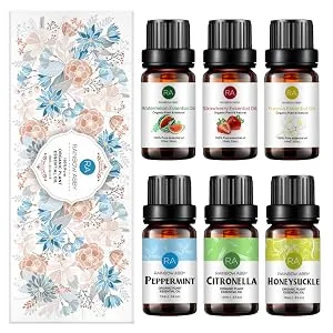 RAINBOW ABBY 6-Pack Orangic 100% Pure Essential Oil Set (Peppermint Watermelon Strawberry Freesia Citronella Honeysuckle) 6x10ML - product information 9