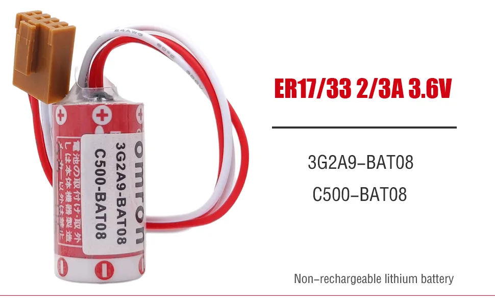 2-Pack ER17/33 PLC Batterywith Brown JAE2.5mm-4P Plug for 3G2A9-BAT08 C500-BAT08 PLC Battery (ER17/33 2/3A 3.6V 1600mAh) - M01-08-1128
