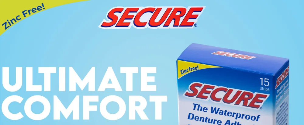 Secure Comfort Strips Waterproof Denture Adhesive - Zinc Free - Extra Firm Hold For Lower Dentures - 15 Count (Pack of 2) - Comfort Strips 1