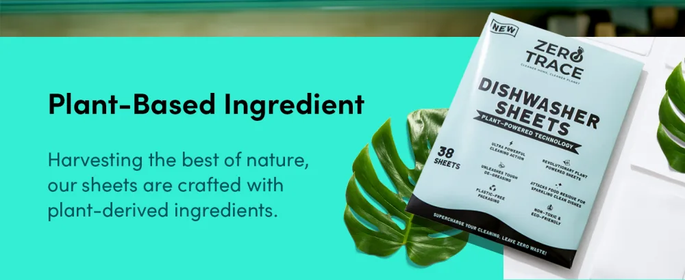 Zero Trace Dishwasher Detergent Eco-Friendly Sheets for Dish Washing - Plant Powered Technology - More Efficient than Dishwasher Pods or Tablets (38 Sheets) 38 Count (Pack of 1) - zero trace dishwasher sheets