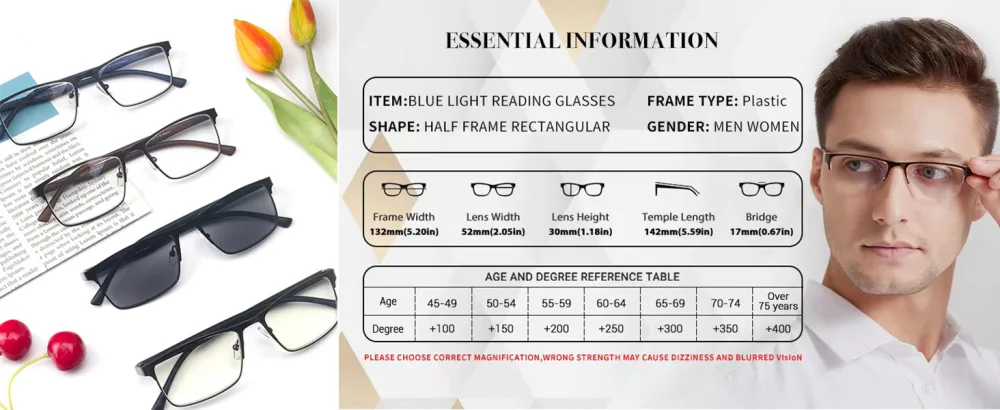 4 Pack Reading Glasses for Men Blue Light Blocking Computer Glasses Full Frame Readers Anti UV/Eye Strain/Glare(2.0) Mix 2.0 x - product information 8