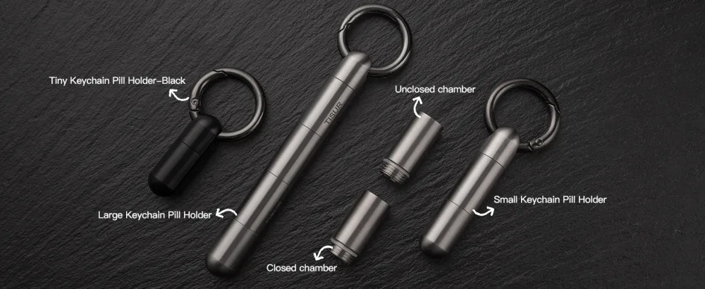 Tiny Keychain Pill Holder.TISUR Titanium Pill Case Waterproof Pill Fob for Travel Purse Pocket Mini Pill Organizer Black Small Pill Case - DIY Your Own Pill Holder!