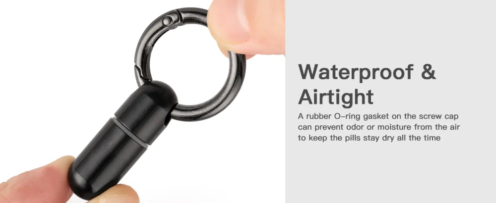 Tiny Keychain Pill Holder.TISUR Titanium Pill Case Waterproof Pill Fob for Travel Purse Pocket Mini Pill Organizer Black Small Pill Case - Water Proof & Airtight