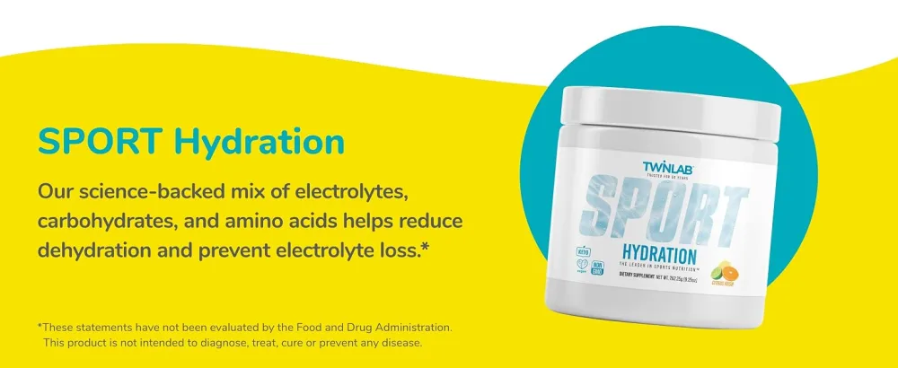 Twinlab Sport Hydration - Natural Electrolyte Powder Drink Mix to Support Hydration - Includes BCAA s L-Arginine Astaxanthin & Carbohydrates - Orange Rush 9.25 oz 25 Servings - product information 1