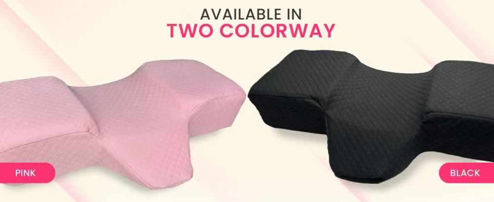 Pillow For Eyelash Extensions (2 Pillows Bundle) - Curved Memory Foam Lash Bed Pillow With Neck & Back Support Perfect Pillow For Eyelash Extensions Two Pockets For Tools On The Sides (Black) - almohadas para poner pestañas extention pullow lashing lashe cover tech eyelashpillow almohada pink