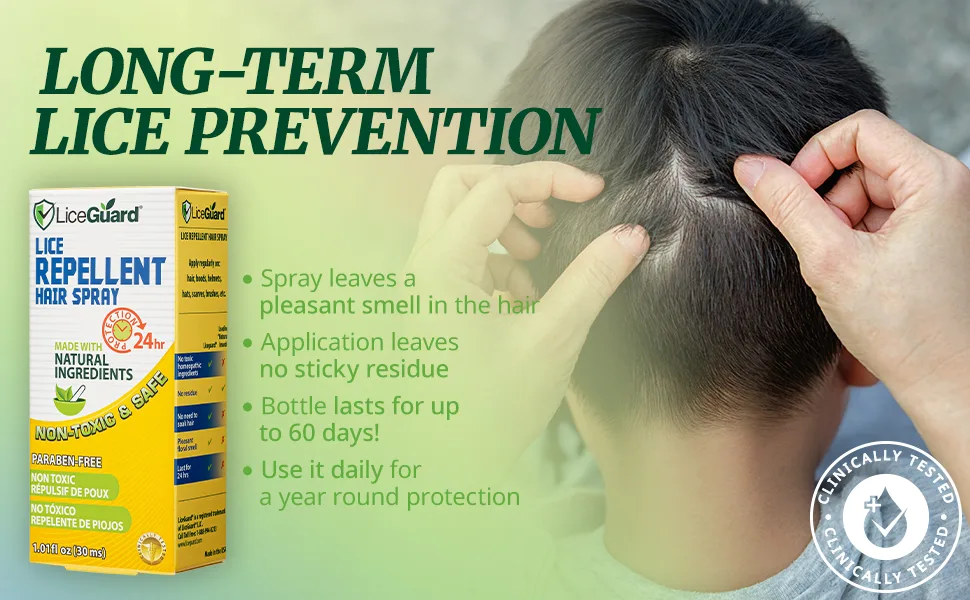 LiceGuard Lice Spray | Preventative Treatment for Lice, Eggs, and Nits | Promotes Lice-Free Hair | 1oz Concentrated Bottle - Long-Term Lice Prevention