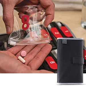 Lewis N. Clark AM/PM Folding Pill Organizer + Supplement Case for OTC Medicine 16 Slot Black - vitamin holder convenient vitamin carrier supplement vitamins case small pouch weekly medicine