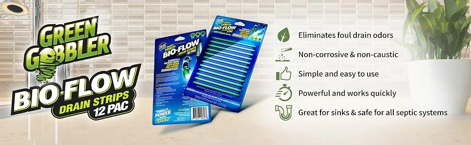 Lemon Scent BIO-Flow Drain Strips | Drain Cleaner & Deodorizer | Garbage Disposal Deodorizer | Sink Drain Cleaner - 24 Drain Strips - free flowing drain drains clogged unclog sink kitchen shower odor eliminates deodorizer deodorizes