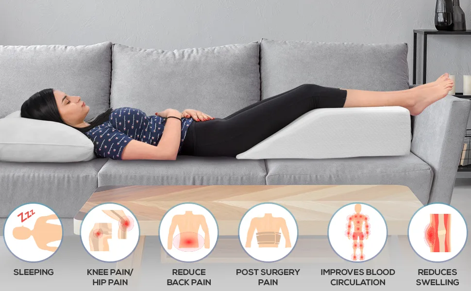 Leg Elevation Memory Foam Pillow with Removeable, Washable Cover - Elevated Pillows for Sleeping, Blood Circulation, Leg Swelling Relief and Sciatica Pain Relief - Pillow for Back Pain and Pregnancy - leg elevation pillow
