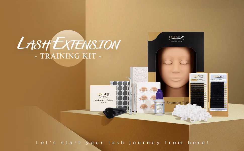 LASHVIEW Lash Extension Kit, Eyelash Extension Kit,Professional Eyelash Mannequin Head Kit with 4pc Removable Eyelids, Lash Kit for Eyelash Extensions Beginners,Training Makeup and Eyelash Graft - LASH EXTENSIONS TRAINING KIT