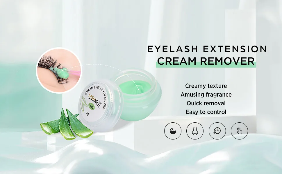 LASHVIEW Eyelash Extension Remover Cream, Light Aloe Flavor Cream,Eyelash Adhesive Remover, Low Irritation Cream for Sensitive Skin,5g - cream remover
