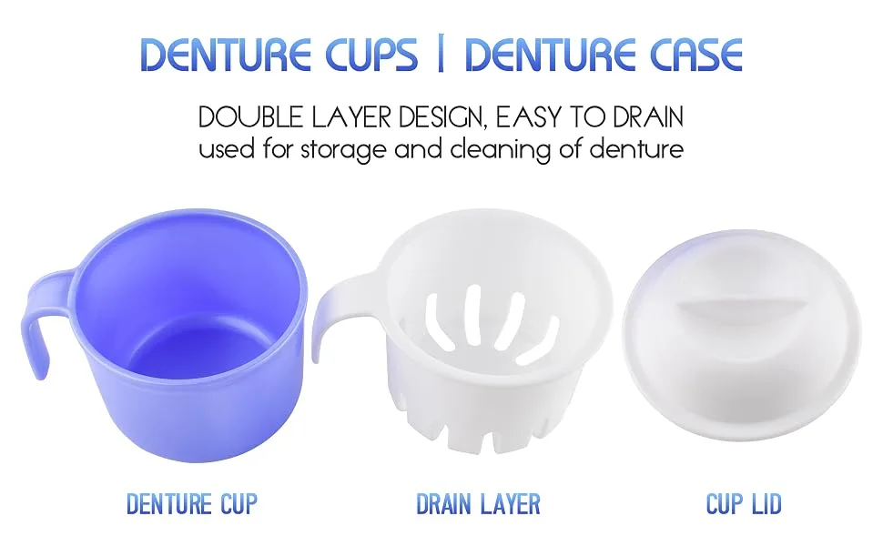 Large Denture Cup, False Teeth Bath Cup with Strainer and Lid for Soaking Dentures or Storing Pacifier, Capacity 10.6 Oz 1 Count (Pack of 1) - Denture Bath Case