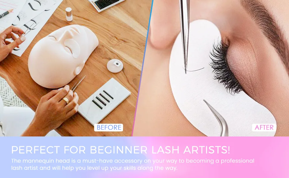 LANKIZ Eyelash Extension Kit with Mannequin Head Practice Exercise Set Training Lash Extension Supplies for Beginners Include Individual Lashes Glue Tweezers and Training Lashes THEADKIT - EYELASH EXTENSION KIT