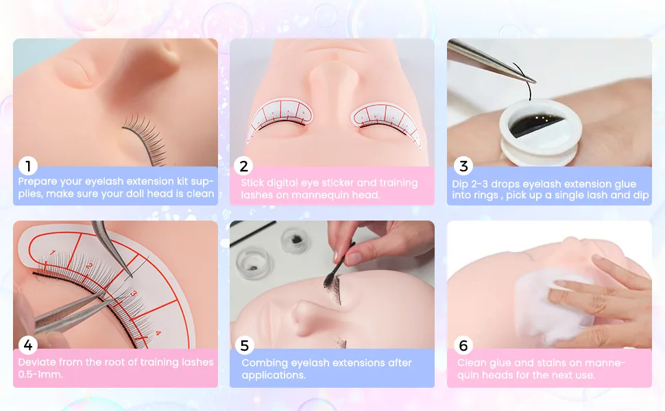 LANKIZ Eyelash Extension Kit with Mannequin Head Practice Exercise Set Training Lash Extension Supplies for Beginners Include Individual Lashes Glue Tweezers and Training Lashes THEADKIT - EYELASH EXTENSION KIT