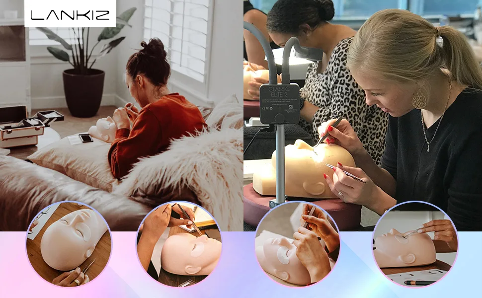 LANKIZ Eyelash Extension Kit with Mannequin Head Practice Exercise Set Training Lash Extension Supplies for Beginners Include Individual Lashes Glue Tweezers and Training Lashes THEADKIT - EYELASH EXTENSION KIT