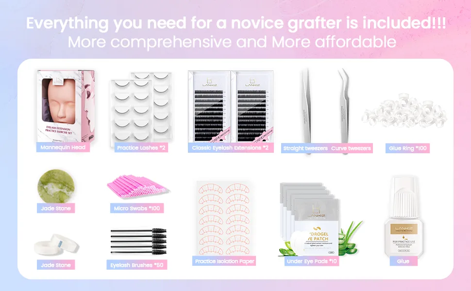 LANKIZ Eyelash Extension Kit with Mannequin Head Practice Exercise Set Training Lash Extension Supplies for Beginners Include Individual Lashes Glue Tweezers and Training Lashes THEADKIT - product information 13