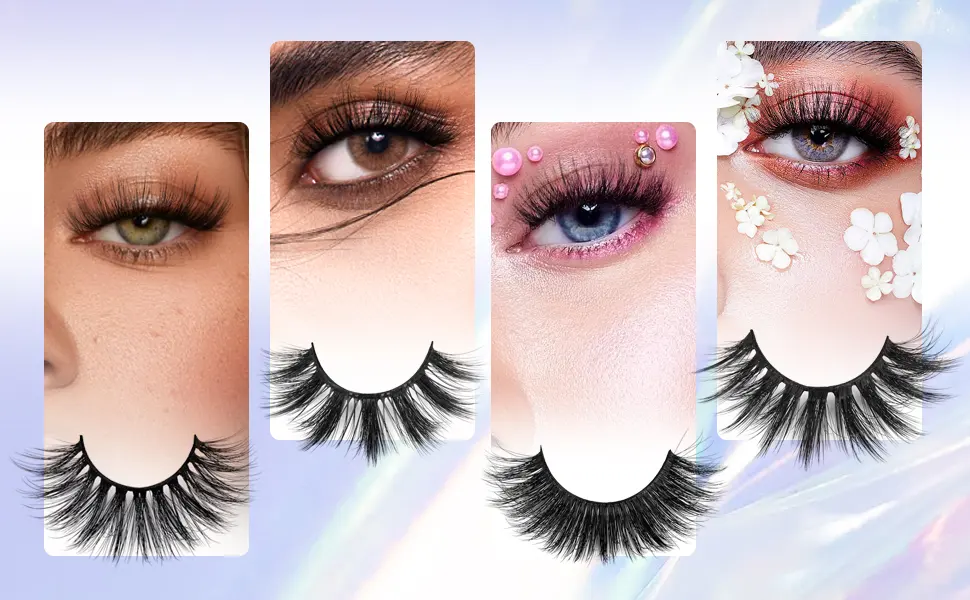 Lanflower Fake Eyelashes Natural Look Dramatic 3D Lashes Pack Faux Mink 20 Pairs 4 Styles Subtle (16mm-18mm) - 4 Styles