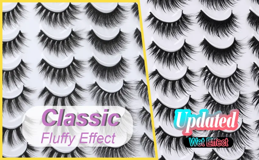 Lanflower Fake Eyelashes Natural Look Dramatic 3D Lashes Pack Faux Mink 20 Pairs 4 Styles Subtle (16mm-18mm) - Fluffy Effect & Wet Effect