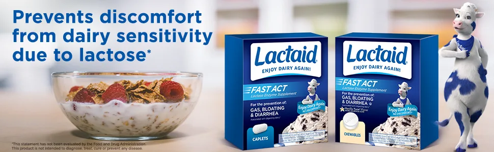 Lactaid Fast Act Lactose Intolerance Relief Caplets with Lactase Enzyme, 32 Travel Packs of 1-ct. - Lactaid Fast Act Lactase Enzyme Caplets - Prevents discomfort from dairy sensitivity due to lactose