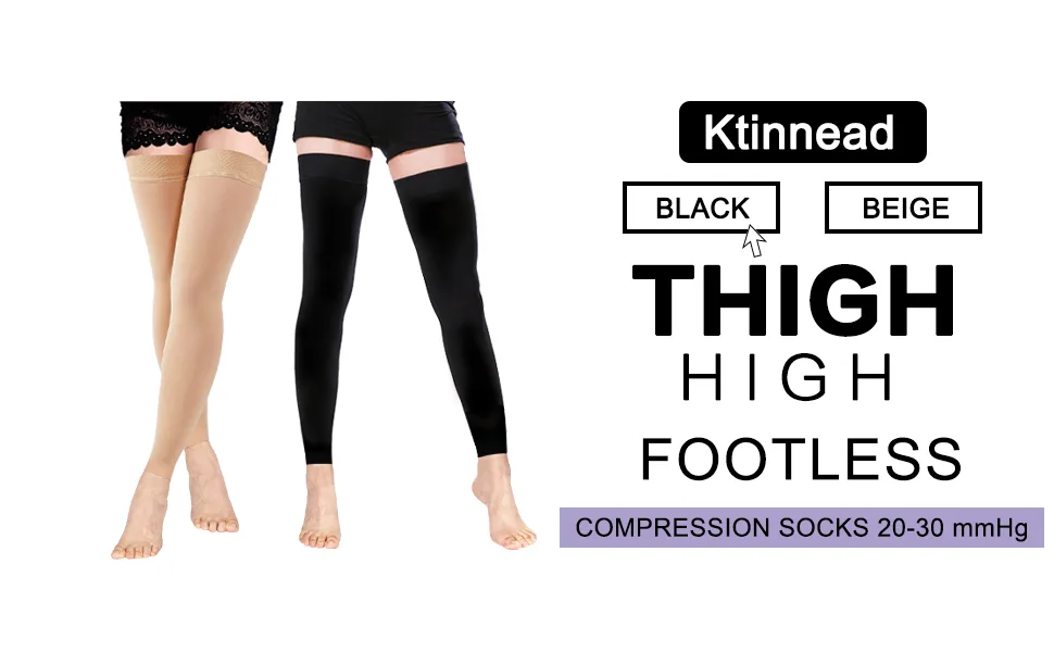 Ktinnead Thigh High Compression Stockings Footless 20-30mmHg for Men & Women Black X-Large - ATHBAVIB THIGH HIGH COMPRESSION STOCKINGS