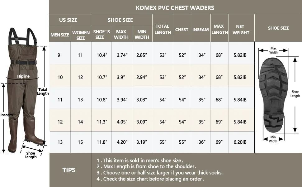KOMEX Chest Waders for Men with Boots Waterproof, Fishing & Hunting Waders with Boot Hanger Camo 11 - product information 2
