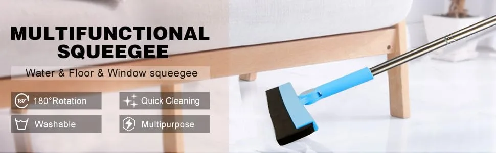KOLLIEE Floor Squeegee Adjustable Professional Water Squeegee Foam with 50" Handle for Garage Tile Shower Hair Floor Wiper - product information 2