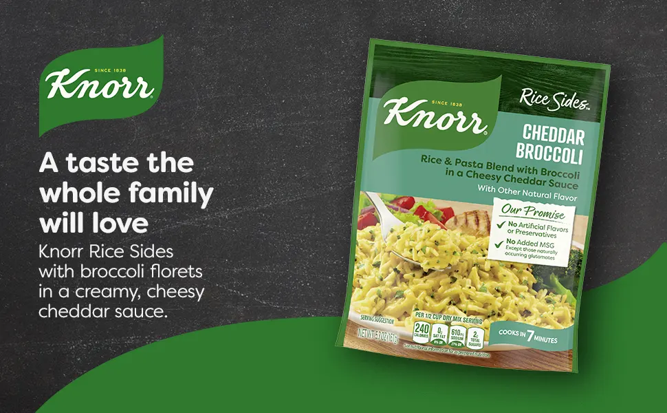 Knorr Rice Sides Cheddar Broccoli Rice For a Tasty Rice Side Dish Cheddar Broccoli No Artificial Flavors, No Preservatives, No Added MSG 5.7 oz - Cheddar Broccoli Rice Sides