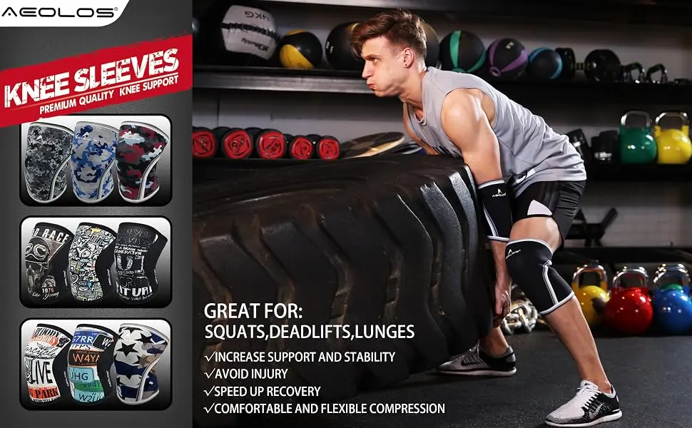 Knee Sleeves (1 Pair),7mm Compression Knee Braces for Heavy-Lifting,Squats,Gym and Other Sports (Medium, Black) Medium Black - knee sleeves black