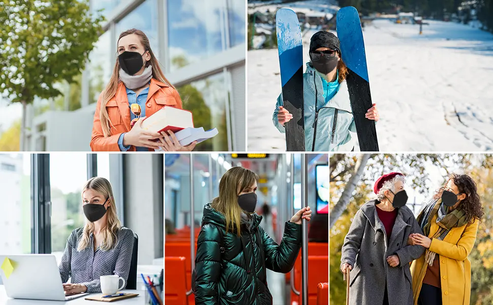 KN95 Face Mask 60 PCS, OPECTICID KN95 Masks Black Individually Wrapped Breathable 5-Layer Filter Efficiency95% Certified Disposable Face Masks - KN95