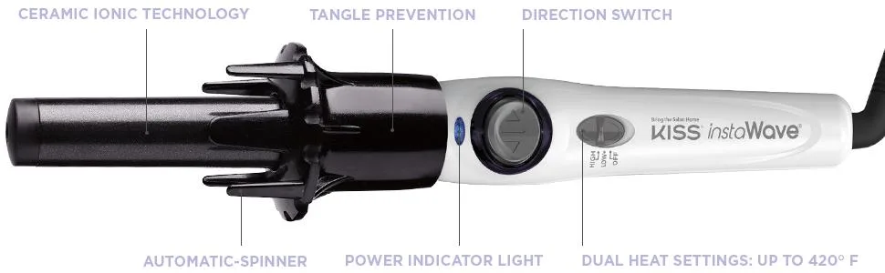 Kiss Products Instawave Automatic Ceramic Curling Iron 1 KACI01, Black White - Instawave, Automatic Curler, Hair Curler