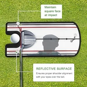 KINGTOP Golf Putting Alignment Mirror with Putting Cup Combo, Portable Swing Training Aids, Practice Putting Trainer with Hole Cup Set, Mirror Size 12L x 6W - golf mirror training aid