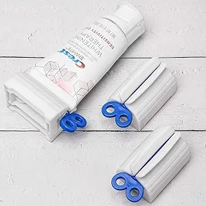 Asqraqo 3 Pieces Tube Toothpaste Squeezer with Rolling Toothpaste Holder Holder Rotating Squeezing Toothpaste Artifact Dispenser for Bathroom (Blue) - Asqraqo